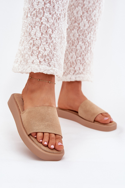Chaussons Pour Femmes Sur Plateforme En Suède Écologique Beige Foncé Jorina