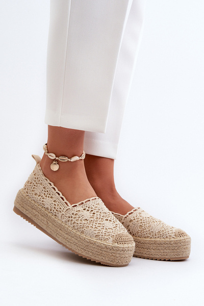 Női csipke platform Espadrilles Beige Elarose