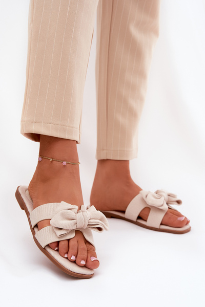 Chaussons Femmes Plat Avec Nœud Beige Tobin