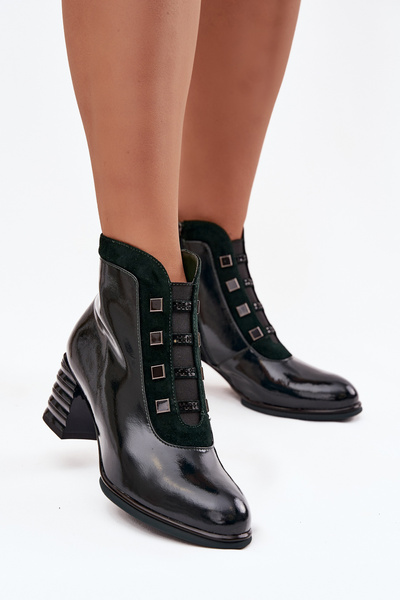 Lackierte Damenschuhe aus echtem Leder auf Absatz DACR52696 Dunkelgrün