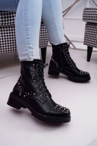 Bottes Worker Pour Femme Avec Strass Noir Gether
