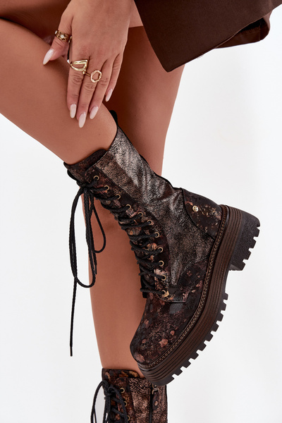 Damen Leder Workery Stiefeletten Maciejka 06203-32 Braun Gold