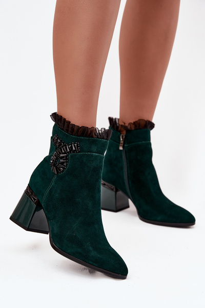 Bottes pour femmes en cuir suède à talon avec décoration doublée D&A MR52-127 vert bouteille