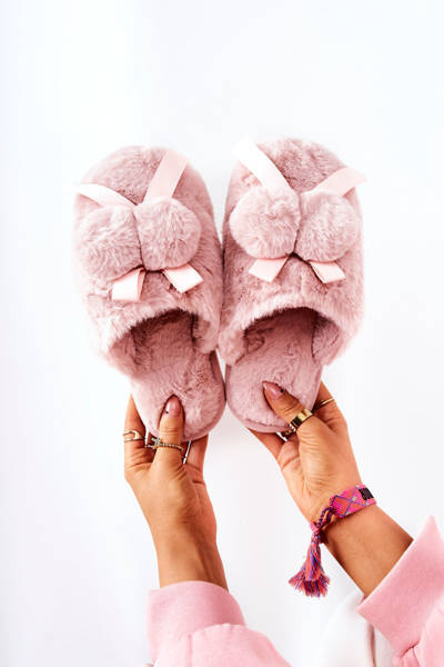 Furry Slippers With Pompoms Pink Pamppy