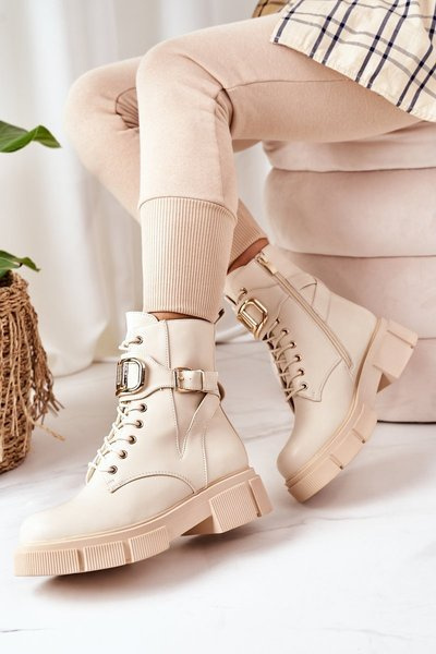 Bottines Isolées Avec Boucle Dorée Beige Maybelle