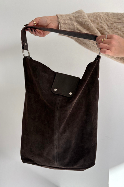 Grand Sac en Cuir Daim Chocolat Hanelle