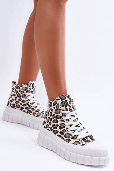 Damen Hohe Leopard Muster Sneakers Weiße Florensi