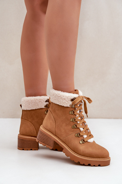 Damen Stiefel Mit Fell Auf Niedrigem Absatz Camel Brenneth