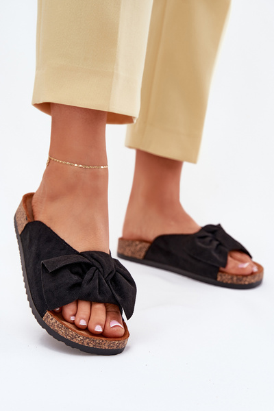 Damen Sandalen Mit Korksohle Und Schleife Schwarz Seressa