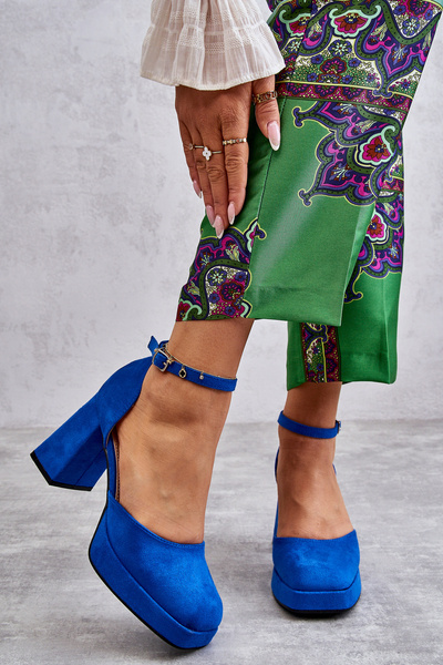 Wildleder Chunky Heels Plateau Pumps Blau Diame