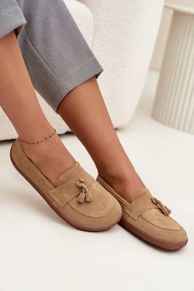 Mocassins en cuir en daim de style barefoot Zazoo 322 Beige