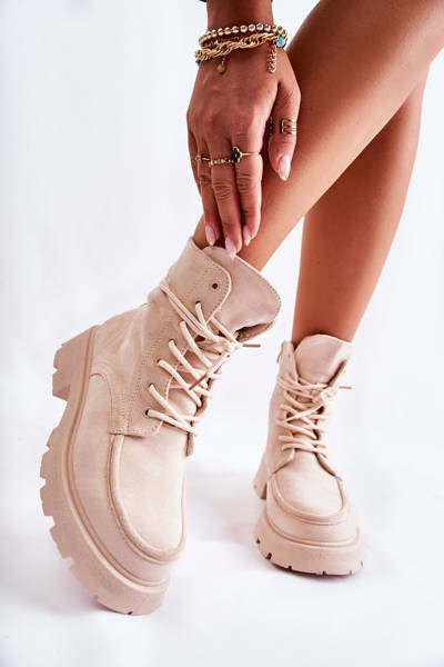 Damen-Wildlederstiefel zum Binden Beige Vanita
