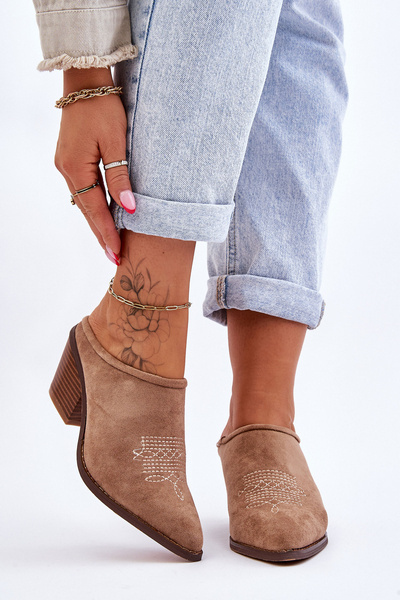 Pantoufles Cowboy En Daim Pour Femme Beige Romina