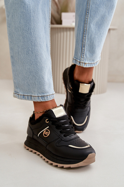 Chaussures De Sport Pour Femmes Isolées Avec Fourrure Sur Plateforme Noir Lerisas