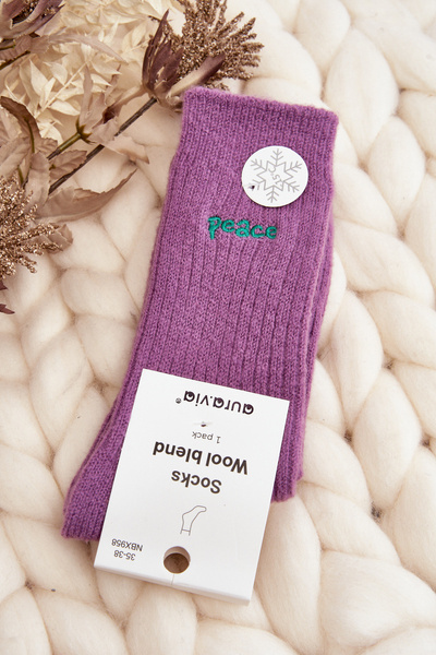 Chaussettes chaudes pour femmes avec texte violet