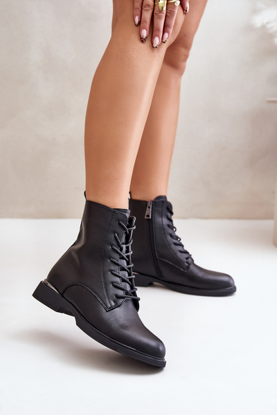 Warmen Damen Worker Stiefel Leder Vinceza 66691 Schwarz
