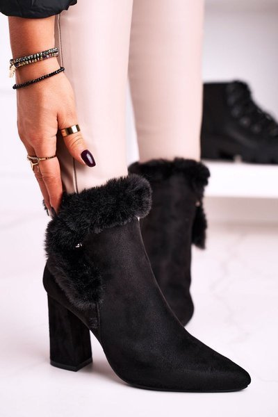 Stiletto-Stiefel mit Kunstpelz aus Wildleder Schwarz Sophie
