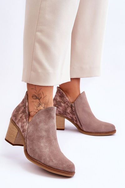 Bottines en cuir à talon haut pour femme Maciejka 04492-14 Beige foncé