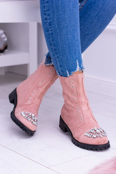 Lu Boo Women's Ankle Booties with Zirconia Powder Pink Carrie