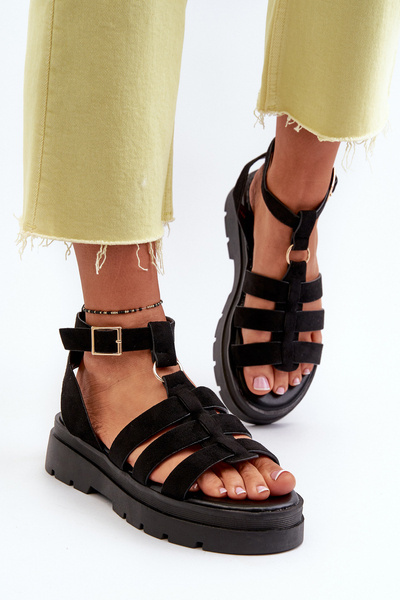Damen Gladiatoren Sandalen aus Kunstwildleder Schwarz Dorameia