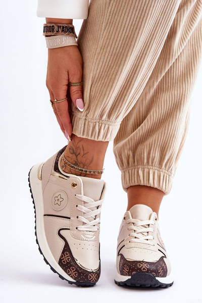 Chaussures de Sport Tendance en Cuir Beige-Marron Rachel