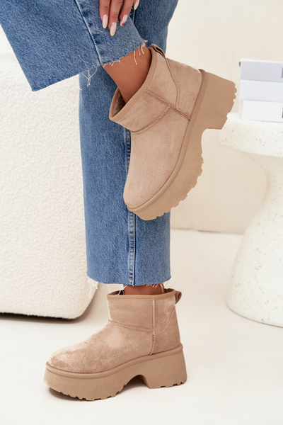 Bottes Neige Femme Basses À Enfiler Doublées En Fourrure Khaki Mavelle