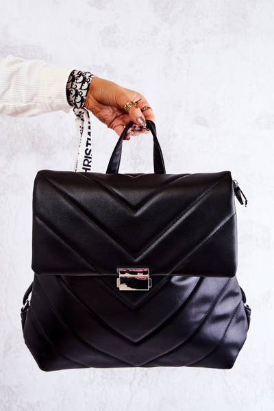Grand sac à dos en cuir matelassé Gwendie noir