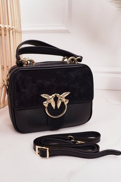 VERA PELLE Leder Brust Handtasche Schwarz