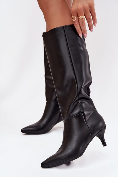 Bottes pour femmes à talon bas doublées en éco-cuir noir Marcellia