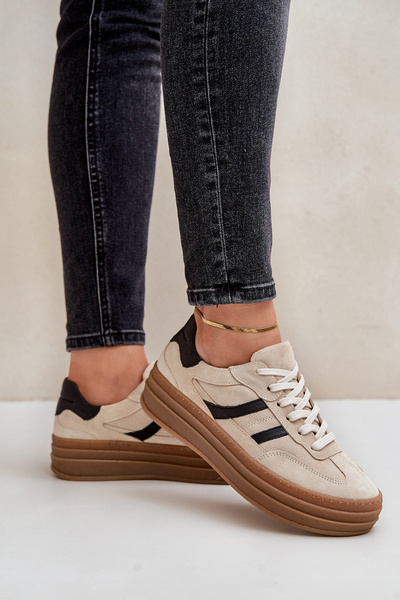 Baskets en suède à plateforme beige Zazoo N1176