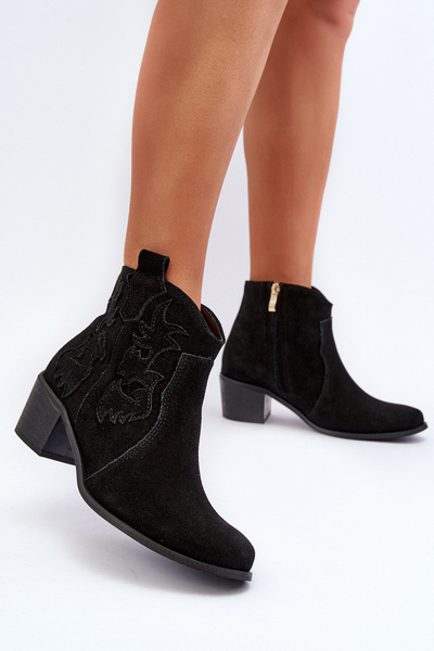 Zazoo 3426 Bottes de cowboy en daim pour femme Noir