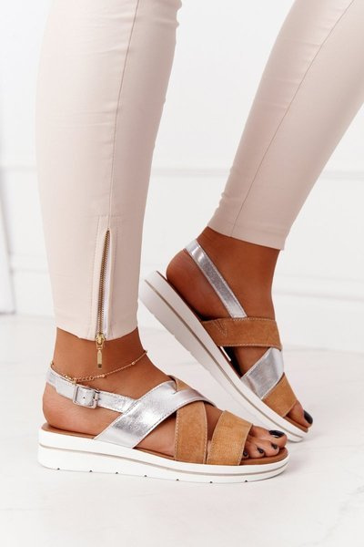 Zomšiniai sandalai Sergio Leone SK039 Beige-Silver