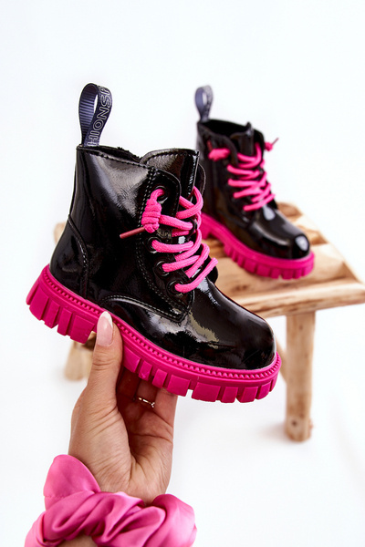 Lackierte warme Stiefel Schwarz und Rosa Heidi