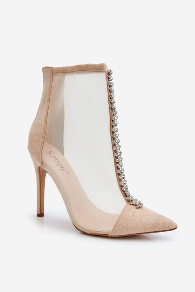 Cizme de stiletto pentru femei la modă cu plasă bej Rummi