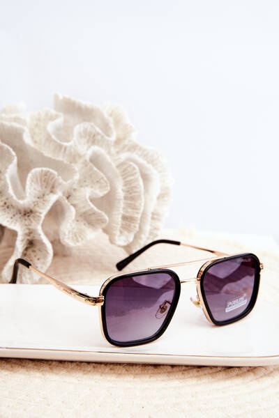 Moteriški Aviator akiniai nuo saulės UV400 Black-Gold