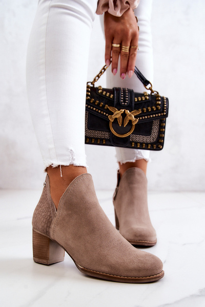 Bottines en cuir à talon pour femme Beige Larsa