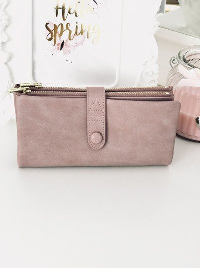 Large Women's Wallet Gold Plated Hardware Powder Pink