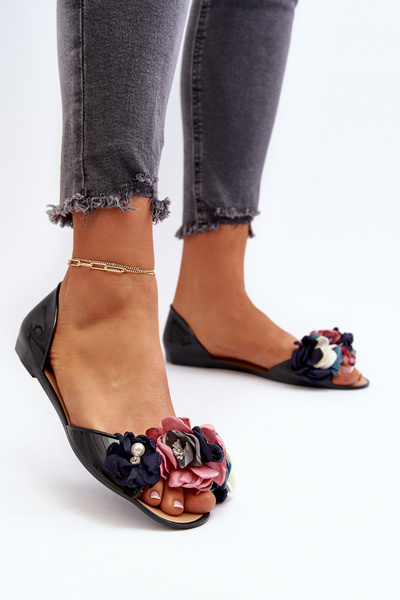 Ballerines Femme Caoutchouc à Fleurs Noir Junikla