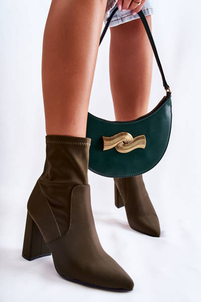 Bottines En Matière Pour Femme À Talon Kaki Amile