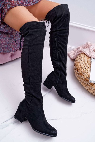 Schwarze Damenstiefel aus gepolstertem Wildleder Barski 98-7