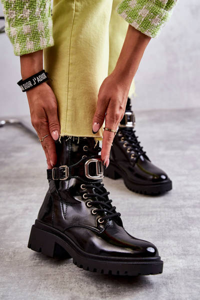 Lackierte Warme Damenstiefel Schwarz Costello