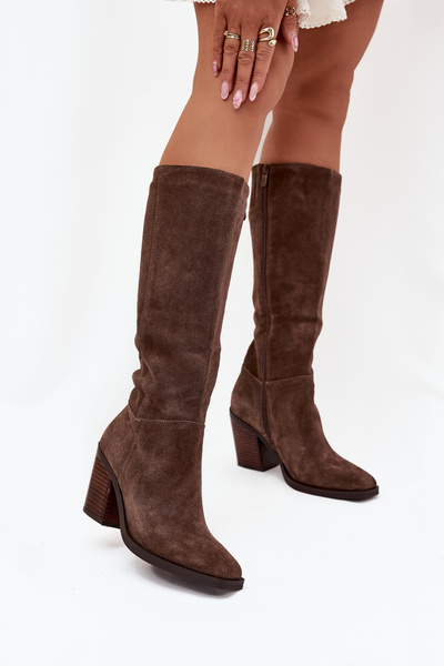 Bottes En Daim À Talon Avec Fermeture Éclair Marron Lissara