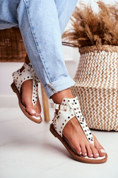 Sandale flip-flops cu strasuri lu boo alb