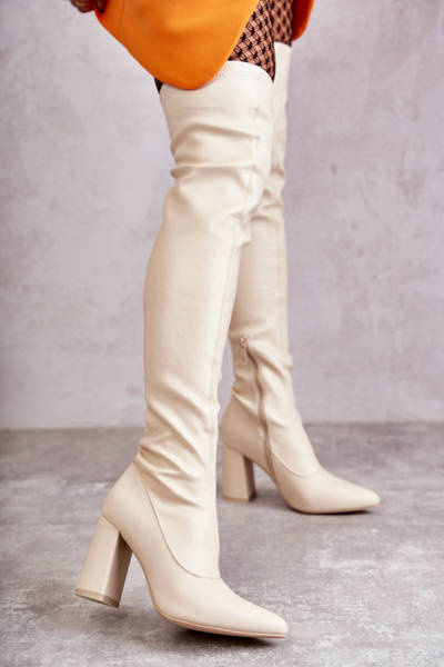 Leder High Heel Stiefel Beige Casto