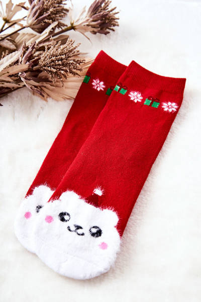 Chaussettes de Noël en coton Ours Rouge
