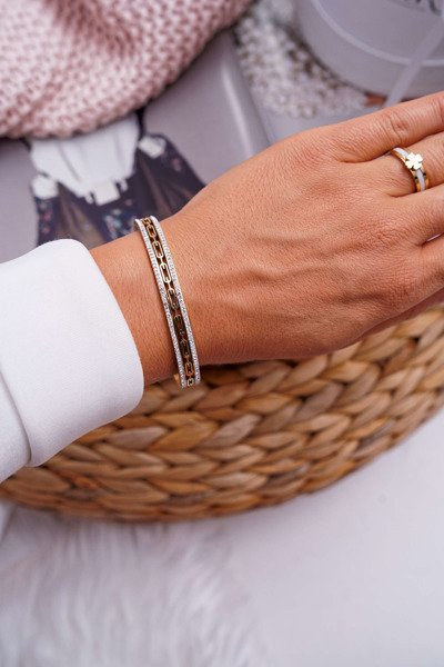 Bracelet Femme Acier Avec Zircons Doré Intemporel