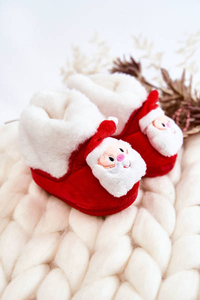 Chaussons chauds enfant Père Noël rouge