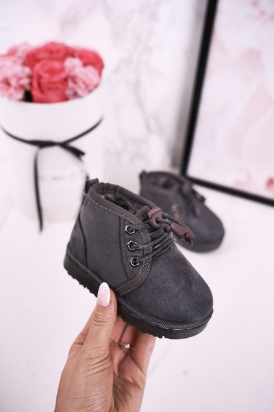 Bottes De Neige À Lacets Pour Enfants Isolées Avec Fourrure Gris Hunter