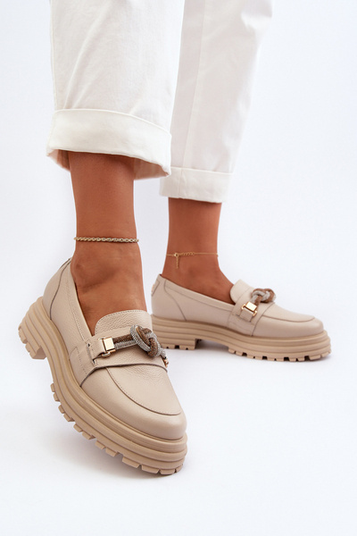Damen Leder Mokassins mit Verzierung Laura Messi 2780 Beige