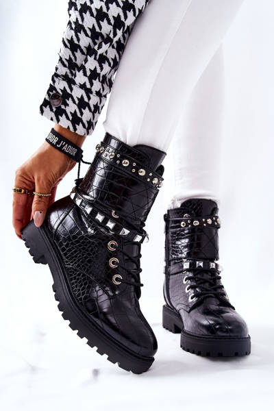 Bottes Worker D'échauffement À Clous Noir Nephele